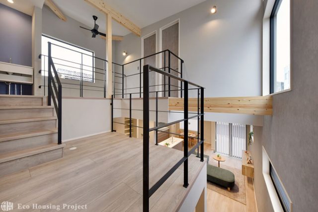 吹き抜けスキップフロア×小下がり和室×アウトドアリビング 家事動線にもこだわった遊び心満載の家