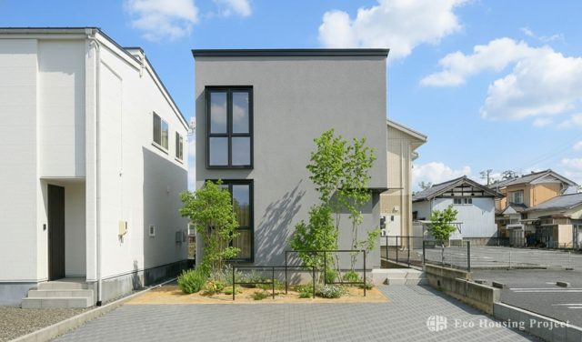 延床20坪！限られた空間でミニマルに暮らす　洗練されたグレーの塗り壁に植栽が映える家